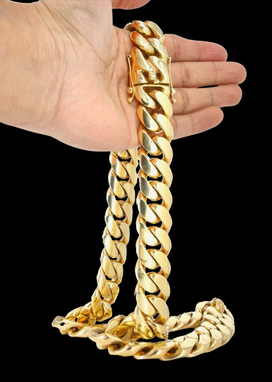 14K Solid Miami Cuban Link Chain Yellow Gold