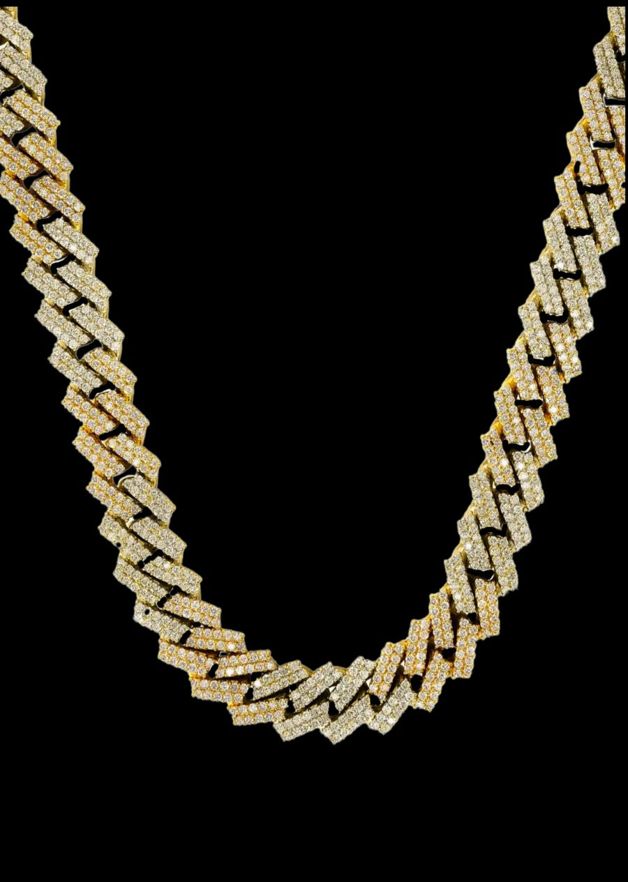 Mens Iced Out Diamond Prong Cuban link Chain (10K Yellow Gold)