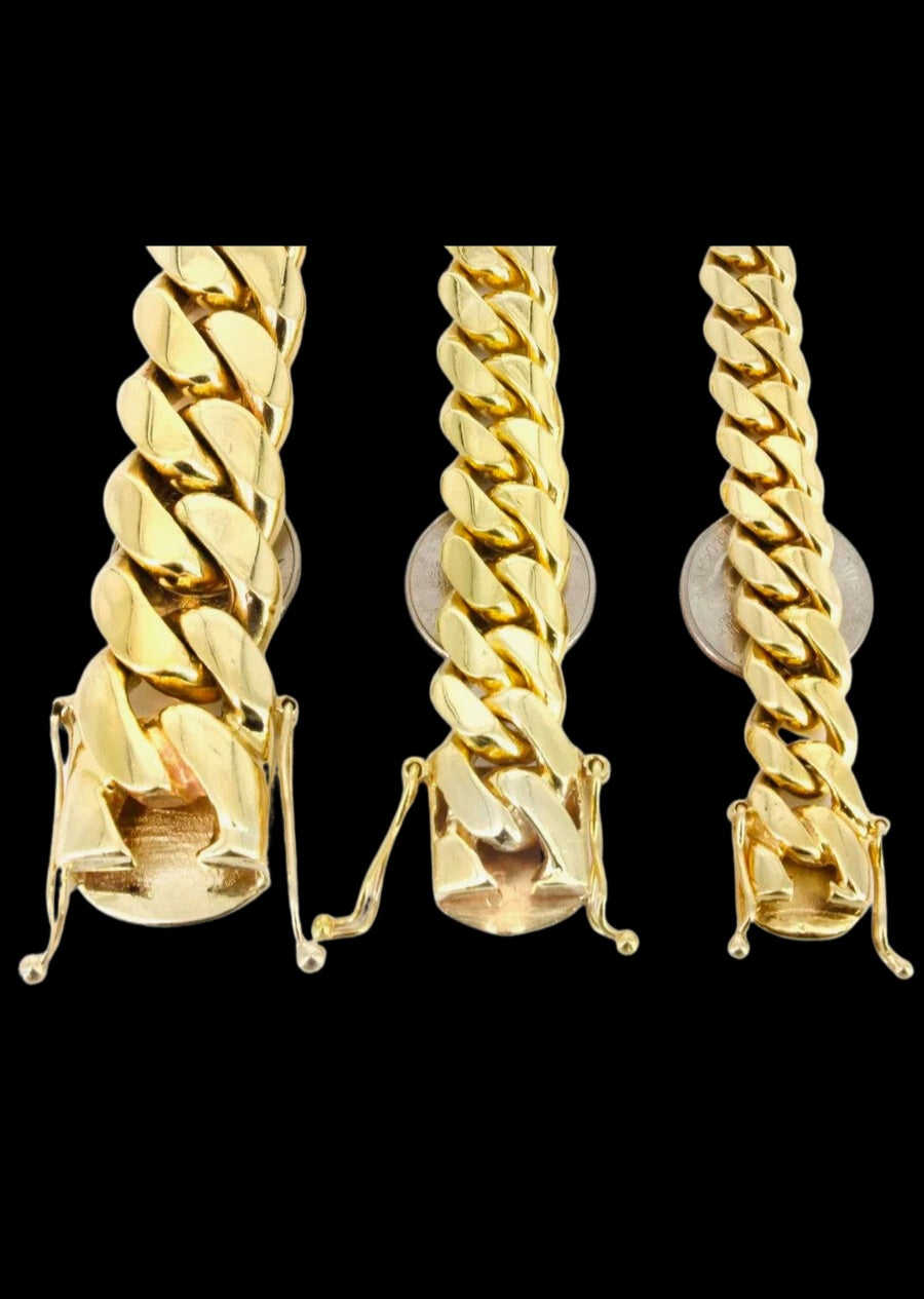 14k Solid Miami Cuban Link Chain (Yellow Gold, sizes 10mm thru 20mm)