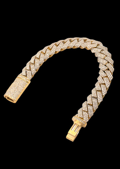 Mens Iced Out Diamond Prong Cuban link Bracelet (14k Yellow Gold)