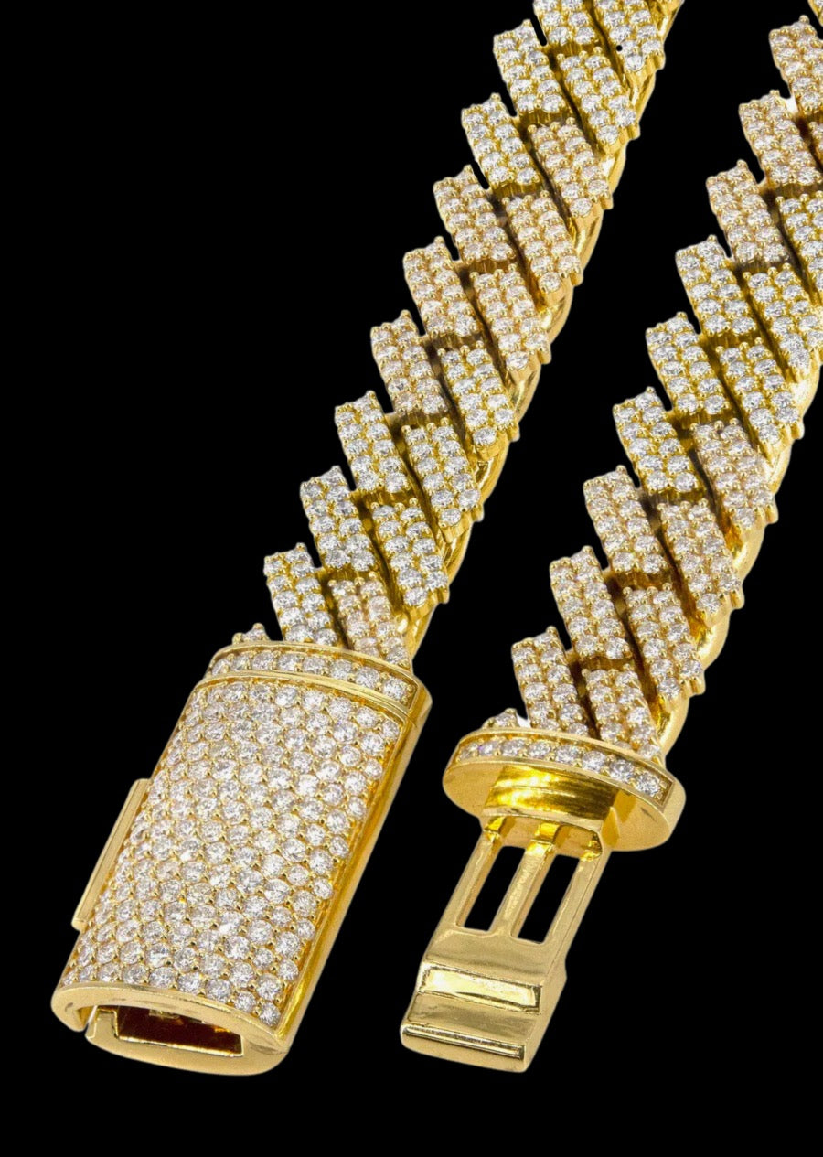 Mens Iced Out Diamond Prong Cuban link Bracelet (14k Yellow Gold)