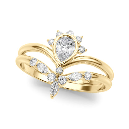 14k Chevron Ring With Pear Shape Center (0.42ct tw