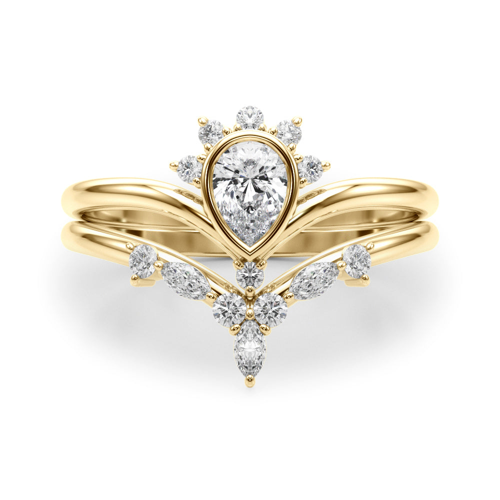 14k Chevron Ring With Pear Shape Center (0.42ct tw