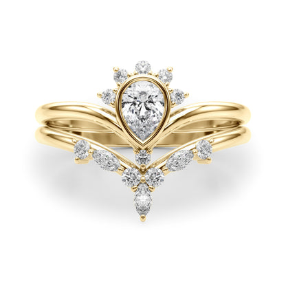 14k Chevron Ring With Pear Shape Center (0.42ct tw