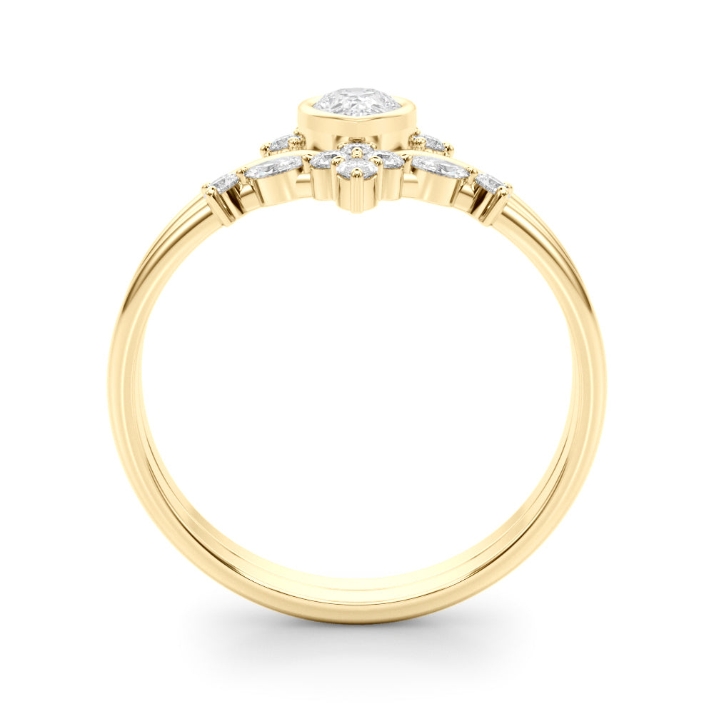 14k Chevron Ring With Pear Shape Center (0.42ct tw